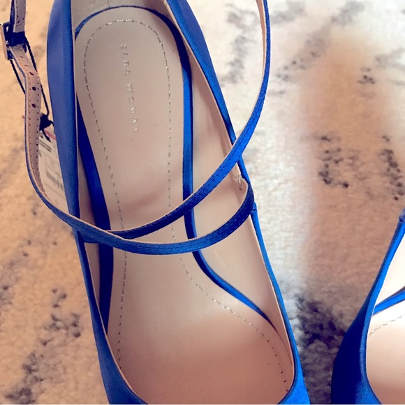 NWT Zara Strappy Satin Heels in Cobalt Blue - Picture 8 of 16